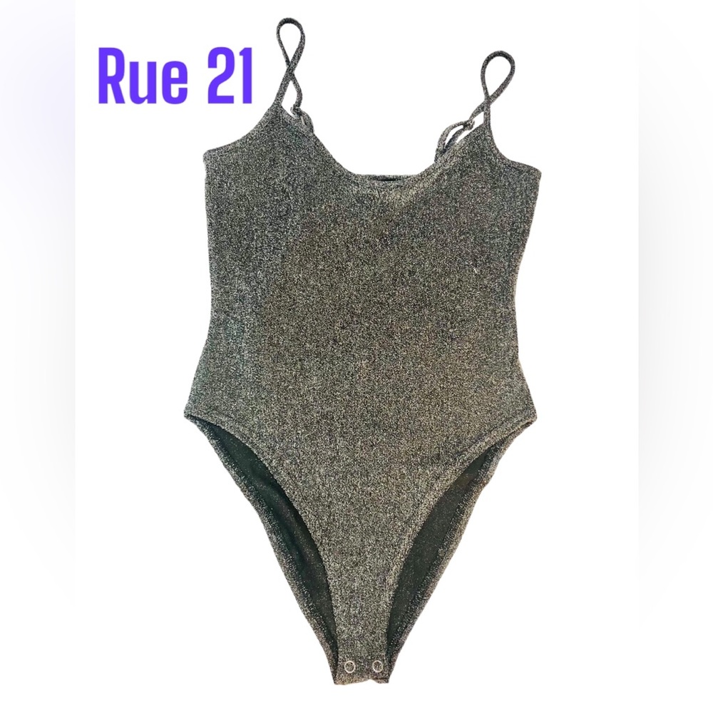 Forever 21 Sz M Black/Silver Shimmer Bodysuit